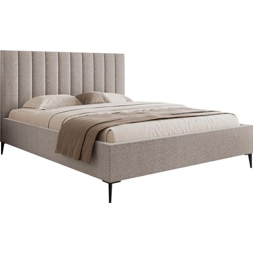Schlafzimmer Bett Polsterbett Mona SLIM III 180x200 cm mit Hochwertigem ABRIAMO Stoff – Luxus Bett mit Erhöhtem Kopfteil und Stabiler Konstruktion | 180x200 cm | Grau