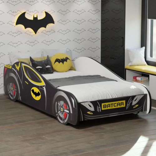 Autobett Kinderbett Jugendbett mit Rausfallschutz in Batcar Motif Kinderbett 80x160 cm von 3. bis 10. Lebensjahr