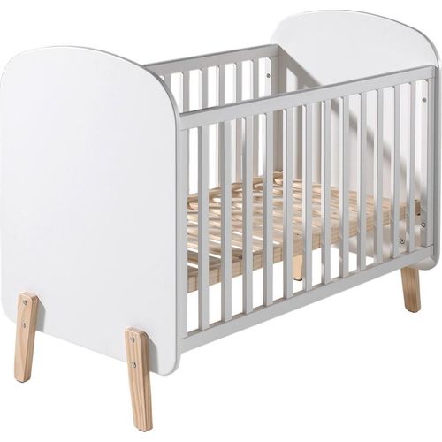 Babybett Karilynn 129x68x94 Gitterbett MDF+Massivholz Weiß