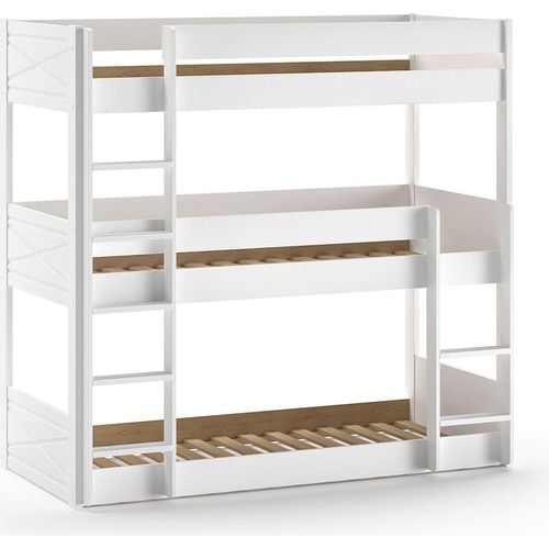 Etagenbett Karyl 206x105x200 3-fach Hochbett Massivholz Weiß