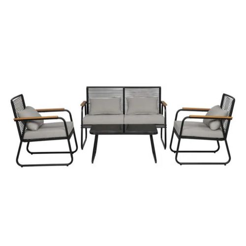 ALMENIA Garten, Terrasse, 4-Sitzer, grau modernes Gartenmöbel-Set technorattan Möbel