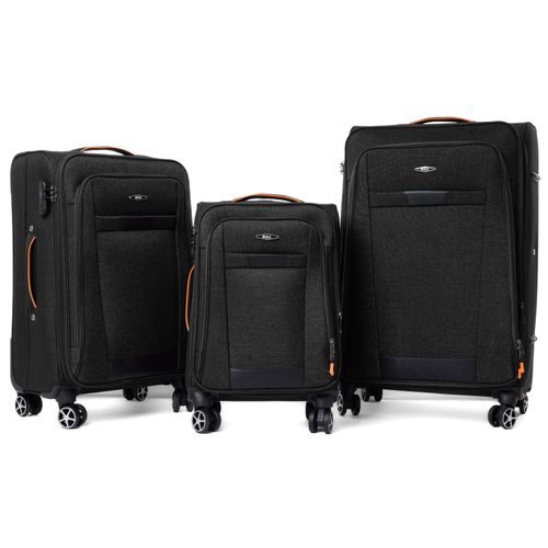 RGL S-030 Kofferset Reisekofferset Stoff 3in1 Koffer Set 3tlg XXL XL L Farbe: Schwarz