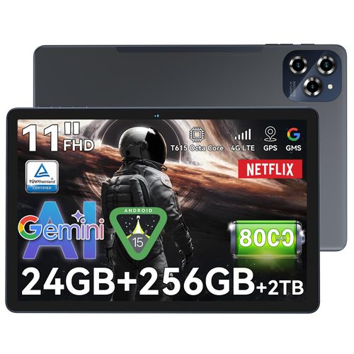 BESTTAB W90 11 Zoll Tablet Android 15, 256GB Speicherplatz, 1920x1200 Pixel, Android 15, 24(8+16) GB RAM, 5G WiFi, Bluetooth, 8000 mAh Akku,