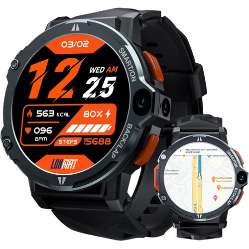 LOKMAT Smartwatch 4G mit Dual Kamera Telefonfunktion Android 8.1 GPS Fitness Tracker WiFi Apps Spiele Fitnessuhr für Damen Herren