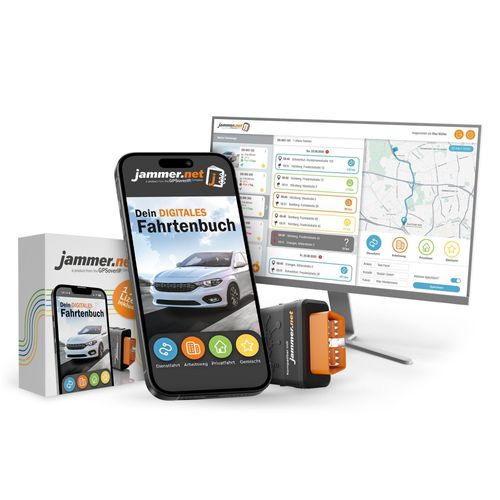 jammer.net - Dein finanzamtkonformes digitales Fahrtenbuch: OBD2 Stecker inkl. Jahreslizenz, Portalzugang am PC und mobiler App. Kein Vertrag!