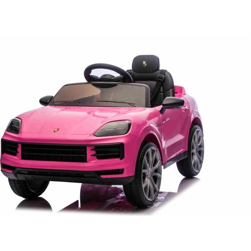 Elektrisches Ride-On Auto Porsche Cayenne 12V mit Hinterradantrieb – Lizenzmodell (Einzelsitz), rosa, Lithium-Batterie, breiter Sitz, gefederte Achsen, 2,4 GHz Fernbedienung, MP3-Player mit USB-/AUX-Eingang, LED-Leuchten