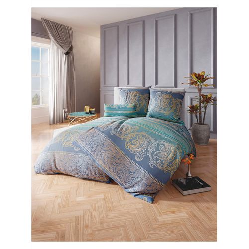 Bettwäsche WÄSCHEPUR Gr. 1, jeansblau, topas, bedruckt, B/L: 135cm x 200cm, Renforcé, B/L: 80cm x 80cm, 2 Stk., Renforcé, 100% Baumwolle, Bettwäsche