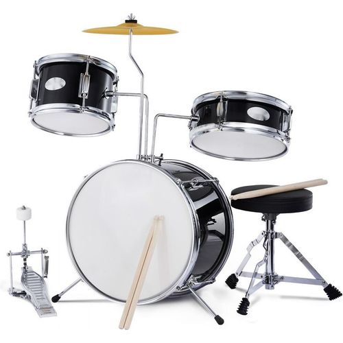 Kinderschlagzeug Set 3-teilig für Kinder - Schwarz - Inklusive Thron - Robustes Design - Ideal für das Musizieren im Kinderzimmer