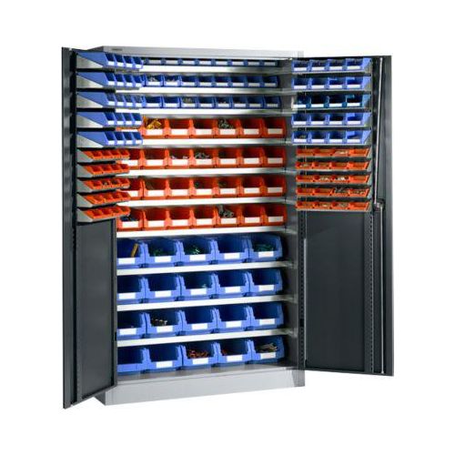 Magazinschrank, mit Ausstattung, B 1200 x T 500 x H 1935 mm, weißaluminium/anthrazitgrau