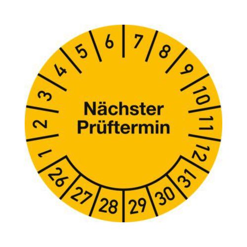 moedel Prüfplakette nächster Prüftermin 2026–2031, gelb, 10er Bogen, klare Jahreskennzeichnung für Wartung & Inventar