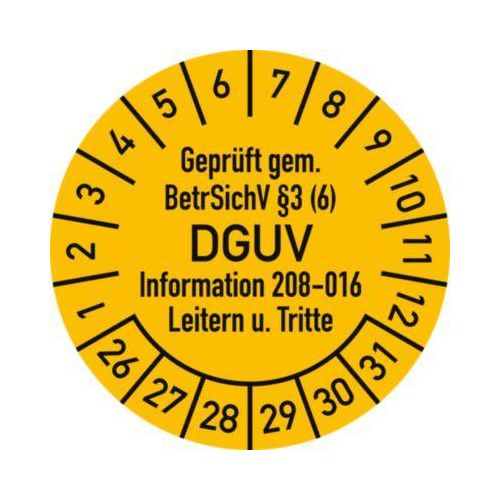 moedel Prüfplaketten Geprüft BetrSichV/DGUV 2026–2031, Folie, Ø 30 mm, 10 Stück/Bogen, einfache Anwendung
