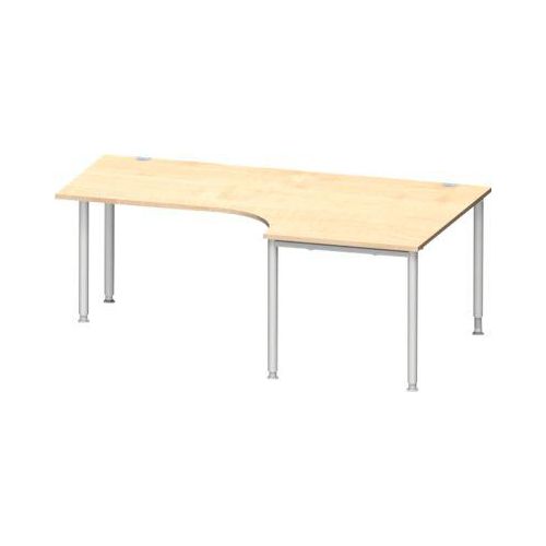 Schäfer Shop Genius Winkelschreibtisch MODENA FLEX 90°, Ansatz rechts, einseitig, verkürzte Seitenteile, 4-Fuß-Rundrohr, Ahorn-Dekor/weißaluminium