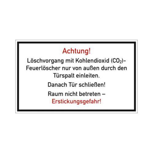 moedel Warnschild „Löschvorgang mit CO2-Feuerlöscher durch Türspalt“, gemäß DGUV 205-034, L 150 x B 250 mm, Folie, weiß-rot-schwarz