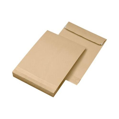 Seitenfaltentaschen, 40 mm, haftklebend, DIN C4, 130 g/m², 100 Stück, natronbraun