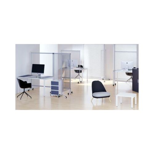 Mobile Spuckschutz-Trennwand Modell B, Acrylglas, Stärke 3 mm, B 1200 x T 390 x H 1800 mm, mit Rollen