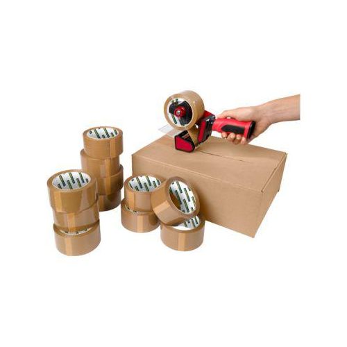 Schäfer Shop Select Packband mit Abroller, für sicheres Verschließen von Packstücken, 12 Rollen, braun