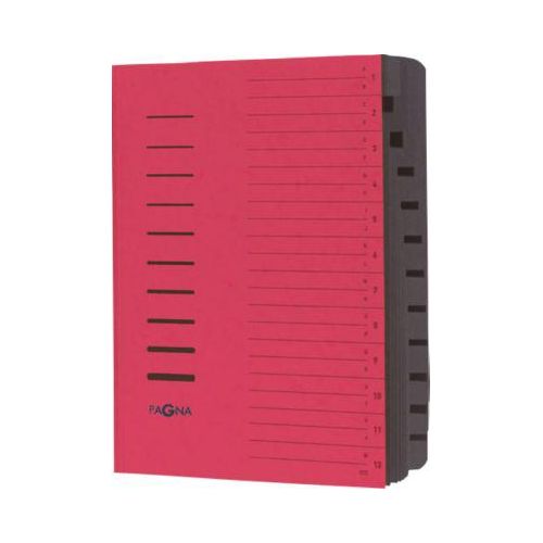 PAGNA Ordnungsmappe, für DIN A4, 12 Fächer, Pressspan, 5 Stück, rot