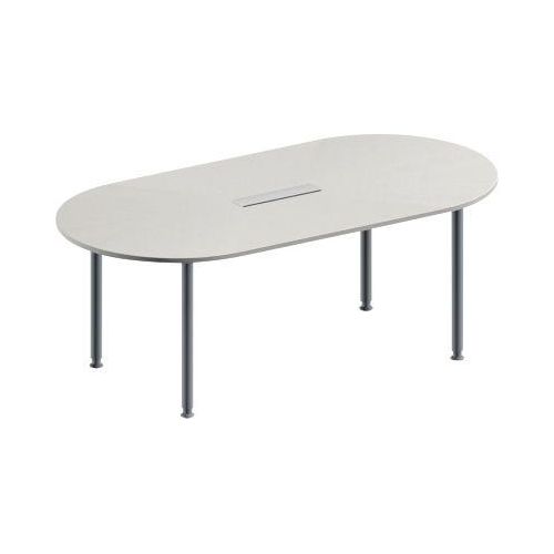 Schäfer Shop Genius Konferenztisch MODENA FLEX, 6-fach Anschluss, Oval, 4-Fuß Rundrohr, B 2000 x T 1000 x H 720-840 mm, lichtgrau/weißalu Image