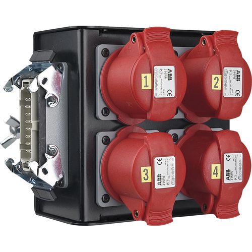 Showgear Breakout-box 16-poliger Stecker auf 4x CEE 4P 16 A Rot