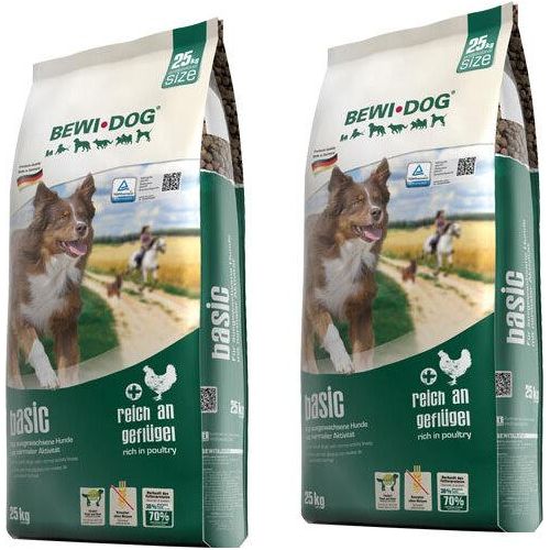 Hundefutter Basic, weizenfrei, leicht verdaulich, 70% tierisches Eiweiß, für normal aktive Hunde, 2x 25 kg