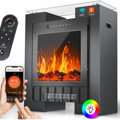 KESSER® LED Kamin Elektrokamin Heizung mit Thermostat, realistischem Feuer + App