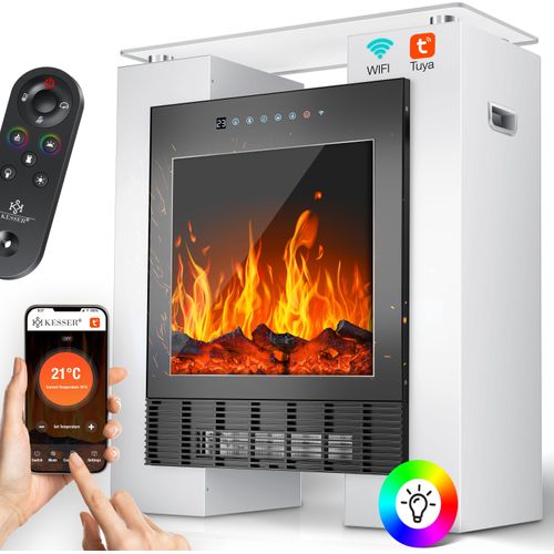 KESSER® LED Kamin Elektrokamin Heizung mit Thermostat, realistischem Feuer + App