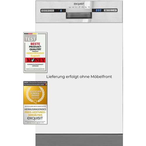 Exquisit Geschirrspüler EGSP2109-EB-030E inox | Spülmaschine 45 cm | Maßgedecke: 9 | Restlaufzeiten Anzeige | Einbaugerät