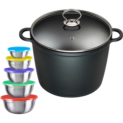 Suppentopf KING, silber (edelstahlfarben), B:26cm H:18cm L:33cm Ø:24cm, Töpfe, Kochtopf 7 LØ24cm+Glasdeckel, Induktion, Keramikbeschichtung »Fusion«