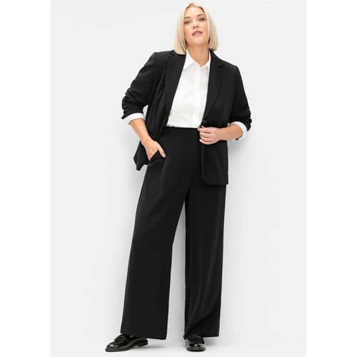 Stoffhose SHEEGO, Damen, Gr. 42, Normalgrößen, schwarz, 100% Polyester, unifarben, Hosen Stoffhose