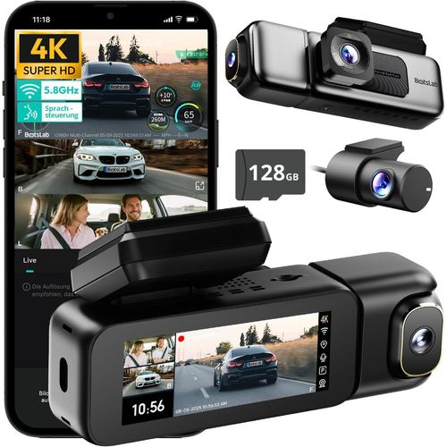 BOTSLAB 4K 3-Kanal Dashcam Auto Vorne Hinten, 3 Channel 4K+1080P+1080P, GPS 5.8GHz WiFi Dash Cam mit 128GB SD Karte, 3.18",Super Nachtsicht,WDR