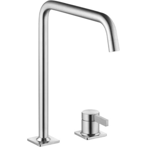 2-Loch Küchenarmatur aus Edelstahl | moderner schwenkbarer L-Auslauf & flexible Hebelposition