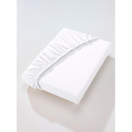 Spannbettlaken DORMISETTE Gr. 3, weiß, B:180cm L:200cm, Feinbiber, 100% Baumwolle, Bettlaken, Spannbettlaken