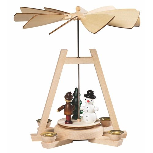 Weihnachtspyramide SAICO ORIGINAL "Tischpyramide, Kind mit Schneemann", natur, B:21cm H:23cm T:21cm, Holz teilmassiv, Sperrholz, Weihnachtspyramiden, Weihnachtspyramide, für 4 Pyramidenkerzen, HxØ: 23x21cm