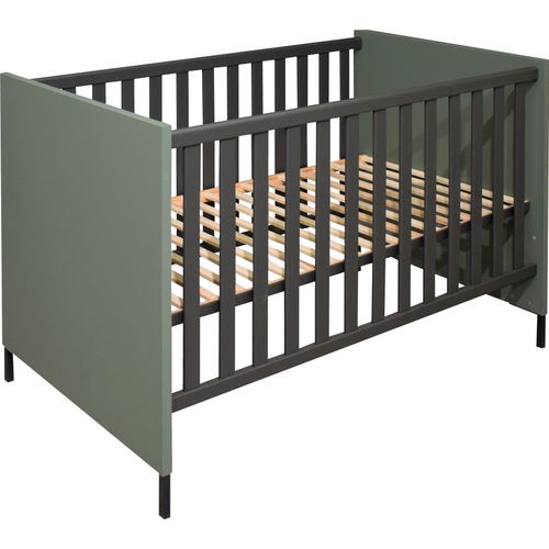 Babybett MÄUSBACHER, grau (pine grün, anthrazit), B:76cm H:93cm T:144cm, Holzwerkstoff, Babybetten, Metallfüße, Metallgriffe