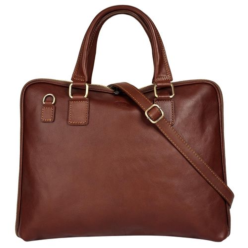 Aktentasche PIKÉ, Damen, Gr. B/H/T: 37cm x 32cm x 8cm onesize, braun, Leder, glänzend, Taschen, echt Leder, Made in Italy