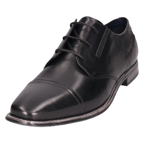 Schnürschuh BUGATTI, Herren, Gr. 44, schwarz, Leder, Schuhe, Blockabsatz, Abendschuh, Festtagsschuh mit Stretcheinsätzen