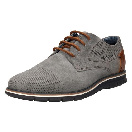 Schnürschuh BUGATTI, Herren, Gr. 43, grau (grau used), Veloursleder, used, Schuhe, Freizeitschuh, Halbschuh, Sneaker mit Ziernähten