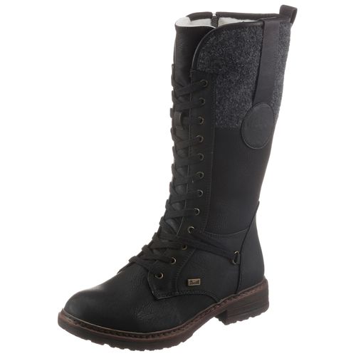 Schnürstiefel RIEKER, Damen, Gr. 40 (6,5), Varioschaft, schwarz, Filz, Nubuklederimitat, unifarben, Basic, Schuhe, Winterstiefel, Blockabsatz, Warmfutter, mit Tex-Ausstattung, Topseller
