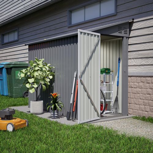 Metall Geräteschuppen Gerätehaus mit Fundament mit Pultdach Wand Geräteschuppen Schuppen 6m³ Grau mit Handschuhe