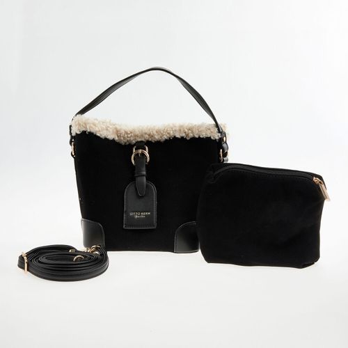 Schwarze Handtasche mit Logo-Details aus Kunstwildleder