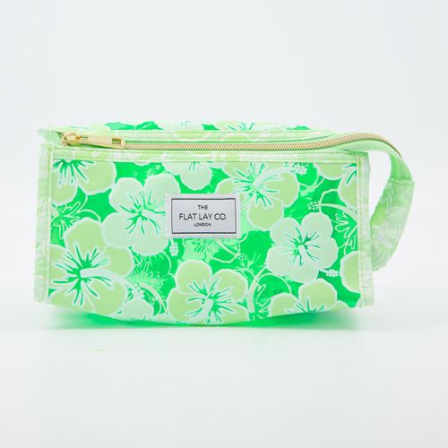 Grüne Kosmetiktasche mit Blumenmuster