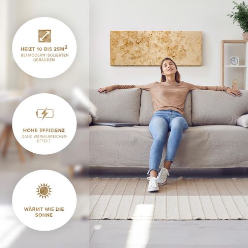 Marwona Naturstein Infrarotheizung 800 Watt mit Standfuß und Funkthermostat I 5 Jahre Garantie I Made in Germany I Qarama