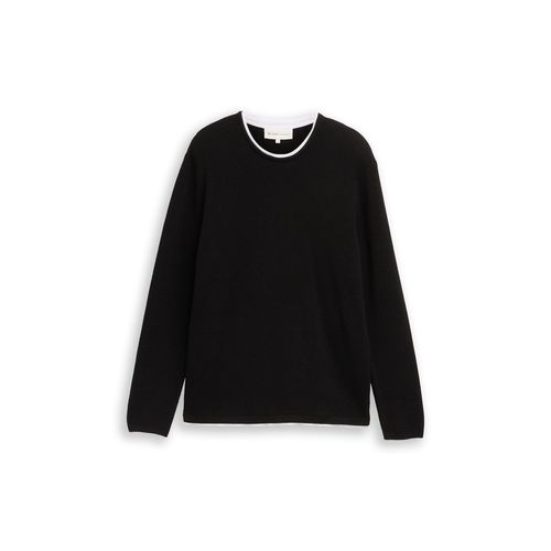 TOM TAILOR DENIM Herren 2-in-1 Strickpullover aus Baumwolle, schwarz, Uni, Gr. XXL Image