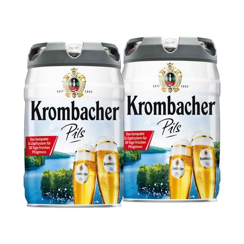 2 x 5-l-Bierfass Doppelpack Krombacher Pils, Bierfass mit Zapfhahn, Pfandfrei