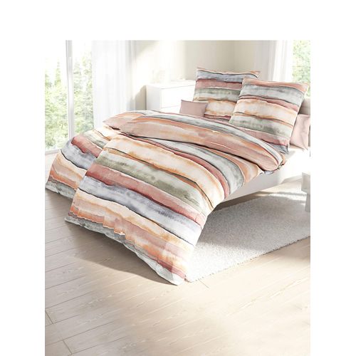 Bettwäsche BIERBAUM Gr. 1, orange (orange, gestreift), B/L: 135cm x 200cm, Feinbiber, B/L: 80cm x 80cm, 2 Stk., Feinbiber, 100% Baumwolle, Bettwäsche