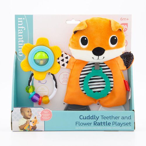 Mehrfarbiger kuscheliger Beißring und weicher Blumenbeißring