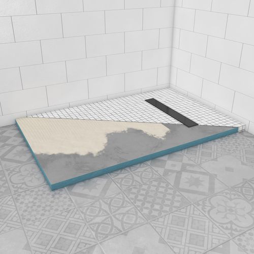 Duschwanne MARWELL, grau, B:140cm H:4cm T:90cm, Duschwannen, individuell zuschneidbares und befliesbares Duschelement