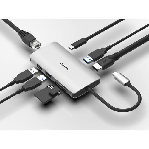 D-LINK Laptop-Dockingstation "DUB-M810 USB-C 8-Port USB 3.0 Hub mit HDMI und Ethernet", silber, B:13,9mm H:3,5mm T:20,3mm, Dockingstationen