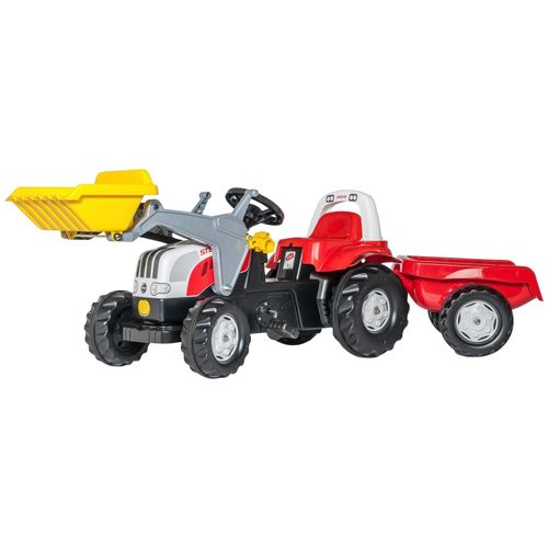 Tretfahrzeug ROLLY TOYS "rollyKid, Steyr CVT 6165", rot (weiß, rot), Tretfahrzeuge, KinderB:47cm H:55cm T:161cm, Kunststoff, Traktor mit Trailer und Lader, B:47cm H:55cm T:161cm