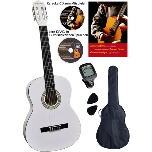 Konzertgitarre CLIFTON "Konzertgitarrenset White 4/4", weiß, Saiteninstrumente, KinderB:37cm L:100cm, Komplettset, B:37cm L:100cm